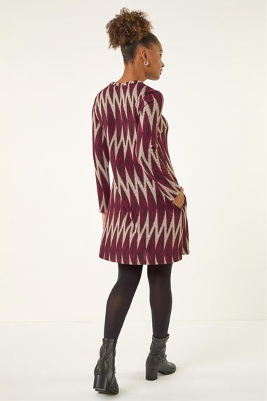 Roman Wine Zig Zag Buttoned Side Dress