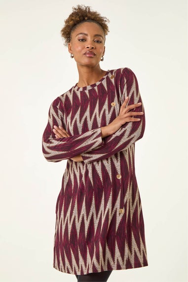 Roman Wine Zig Zag Buttoned Side Dress