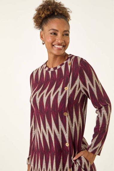 Roman Wine Zig Zag Buttoned Side Dress