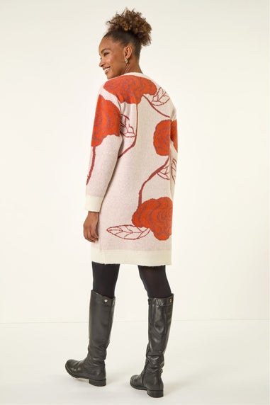Roman Dark Orange Rose Print Knitted Shift Dress