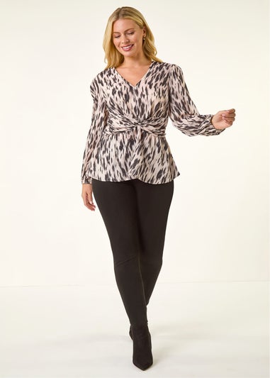 Roman Black Petite Abstract Twist Front Top