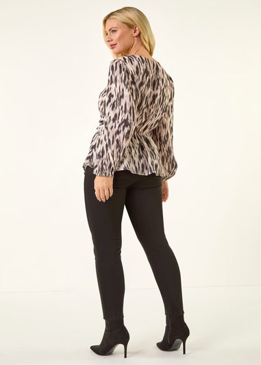 Roman Black Petite Abstract Twist Front Top