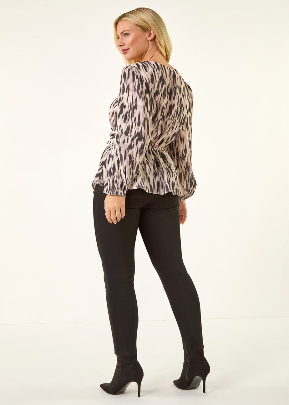 Roman Black Petite Abstract Twist Front Top