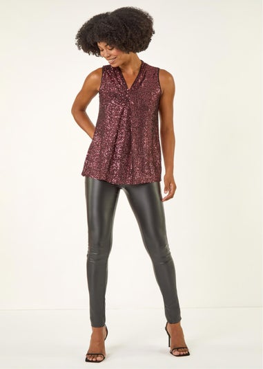 Roman Rose Sequin Pleat Front Vest Top
