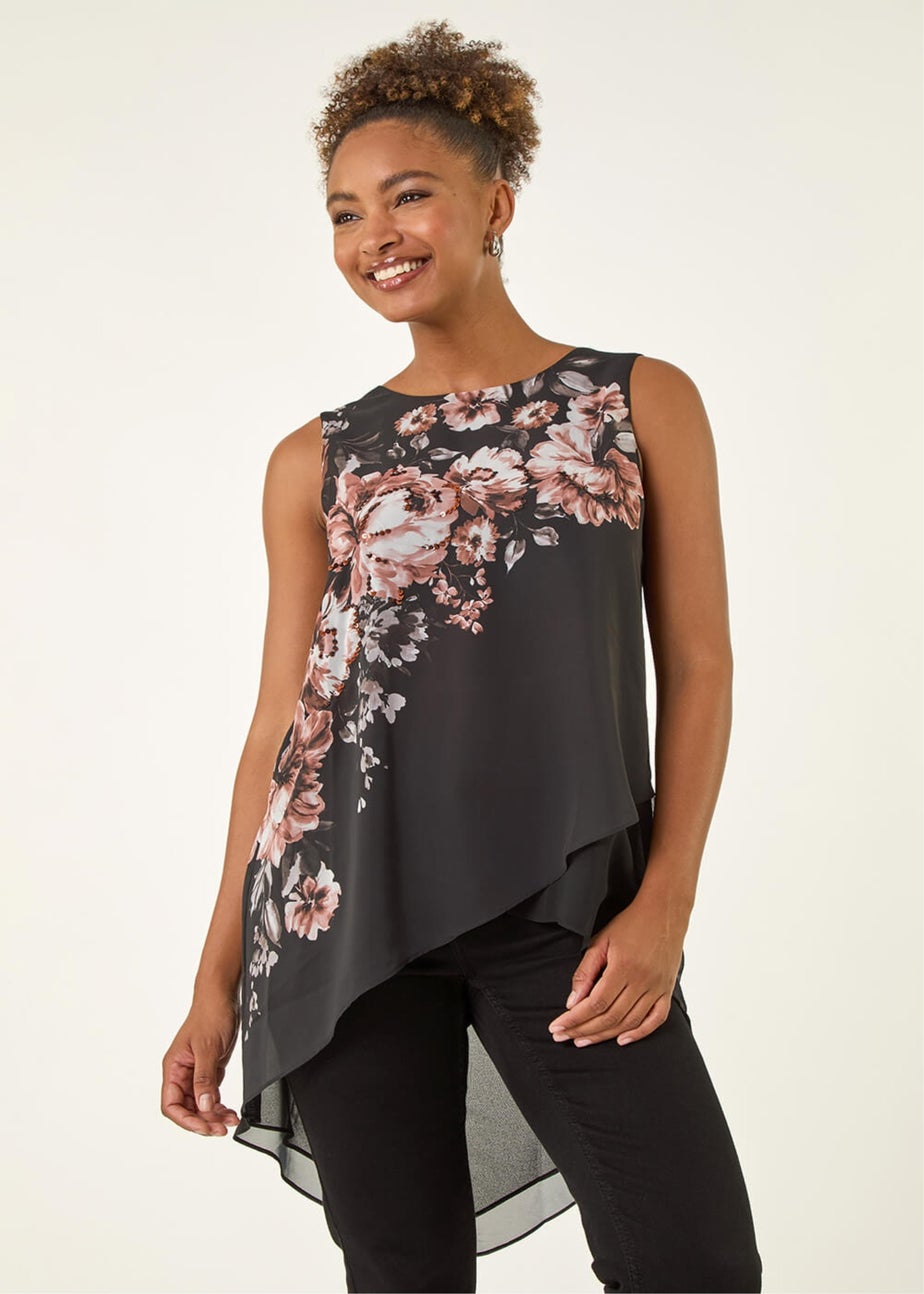 Roman Ivory Floral Wrap Sequin Top