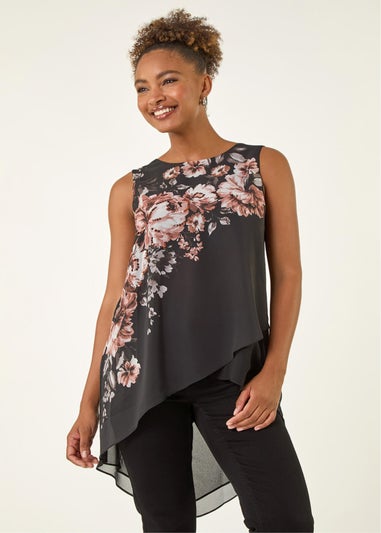 Roman Ivory Floral Wrap Sequin Top