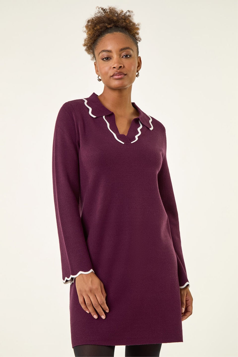 Roman Plum Scalloped Edge Knit Dress