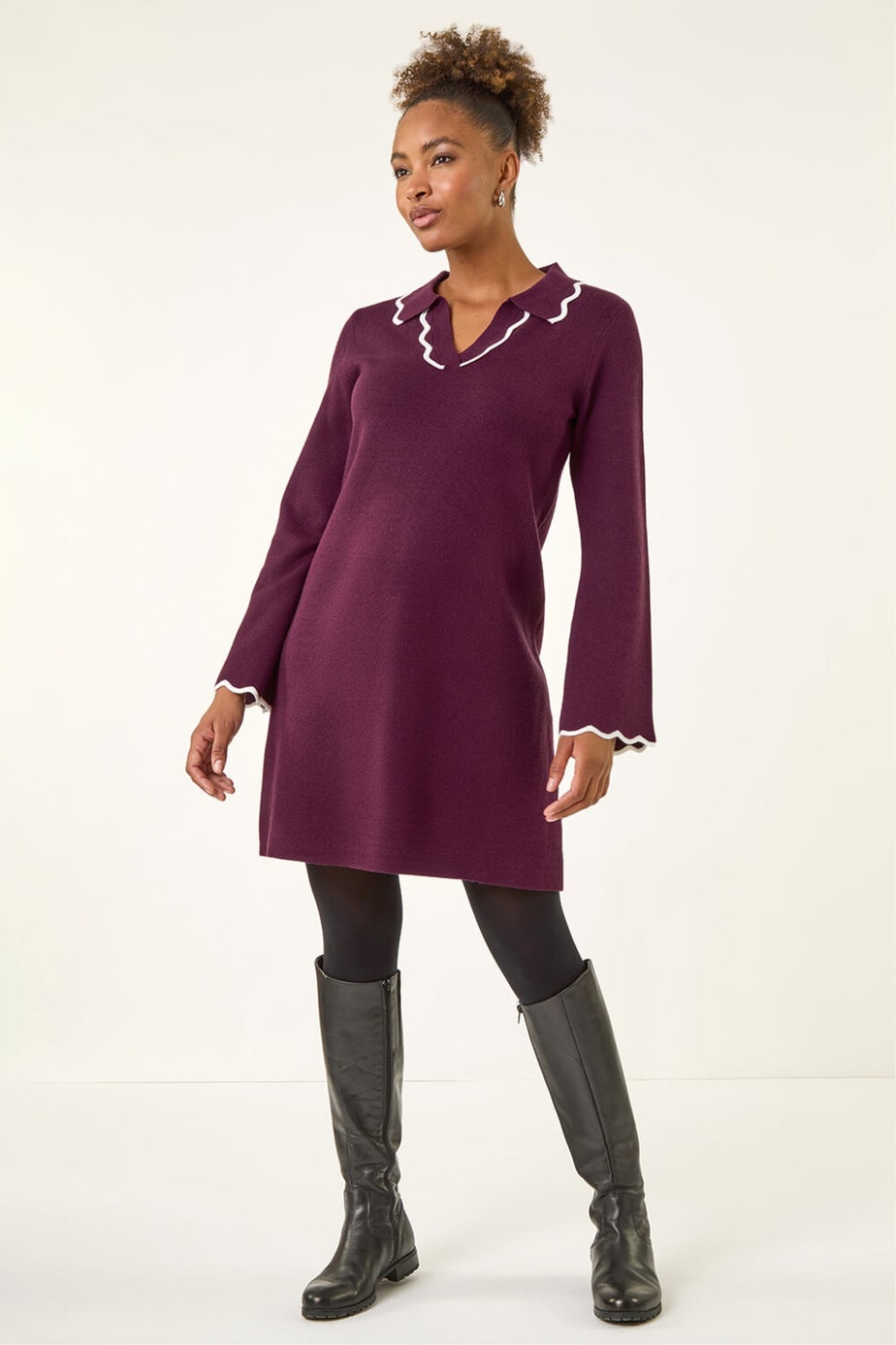 Roman Plum Scalloped Edge Knit Dress