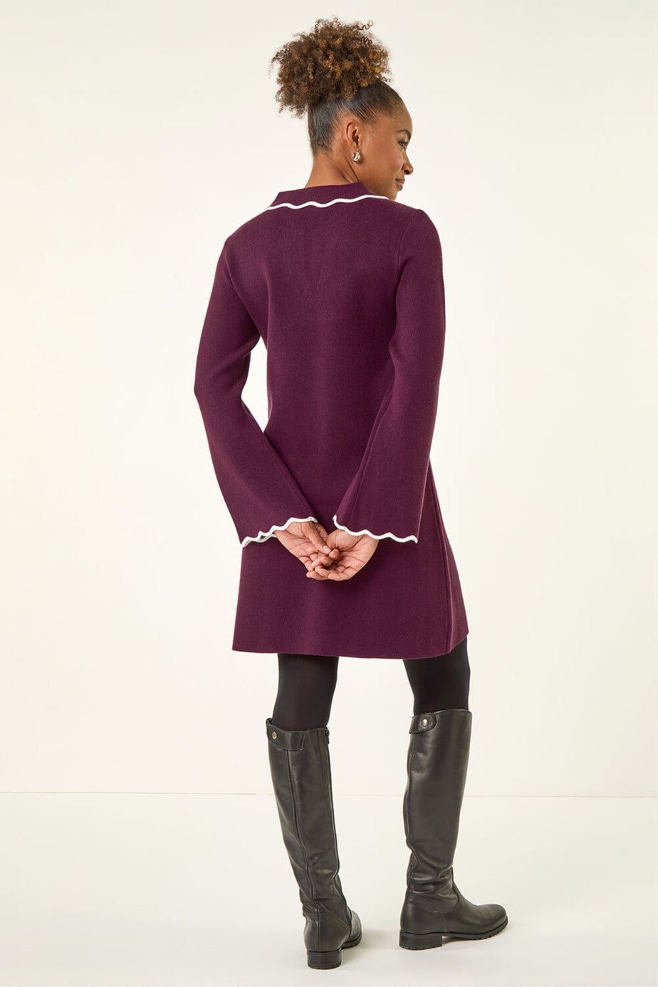 Roman Plum Scalloped Edge Knit Dress