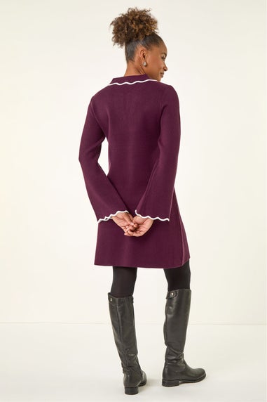 Roman Plum Scalloped Edge Knit Dress
