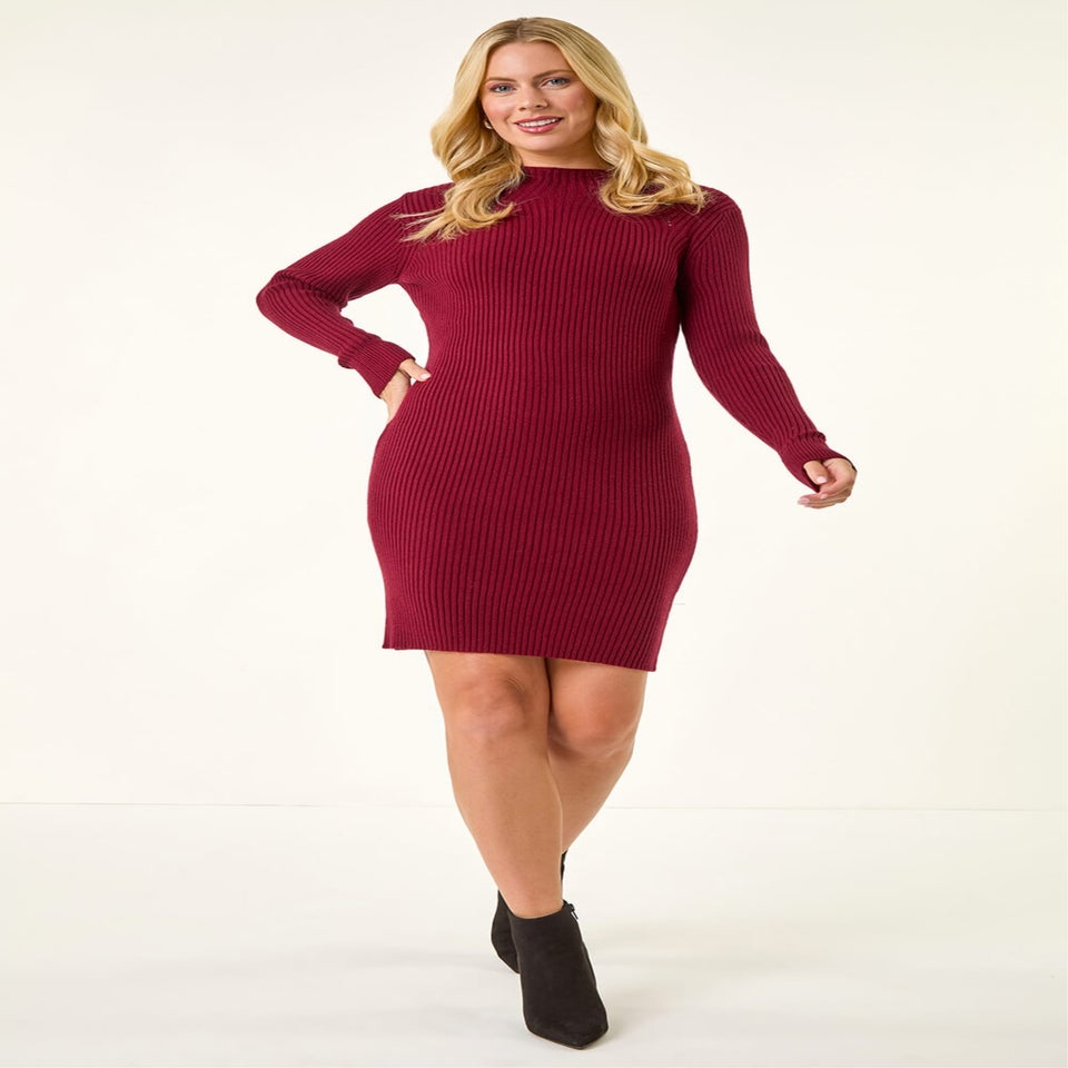 Roman Wine Petite Knitted Midi Dress
