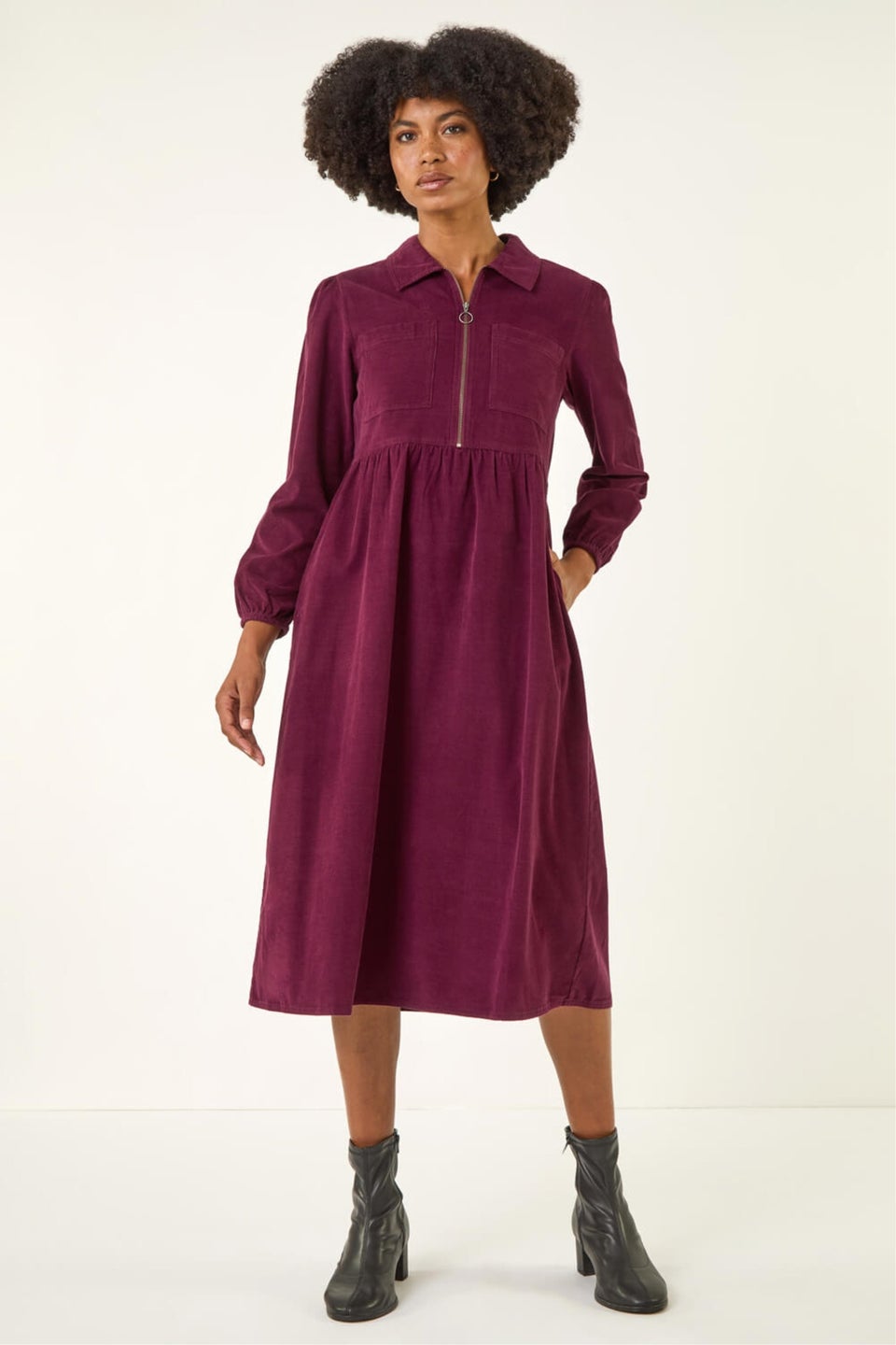 Roman Port Corduroy Zip Detail Midi Dress