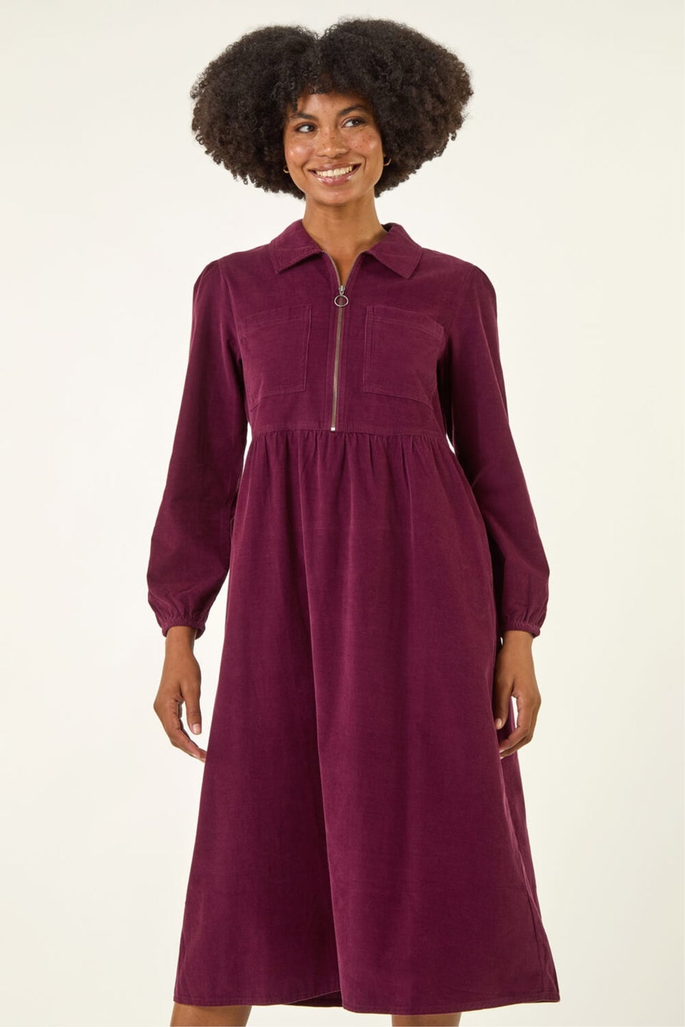 Roman Port Corduroy Zip Detail Midi Dress
