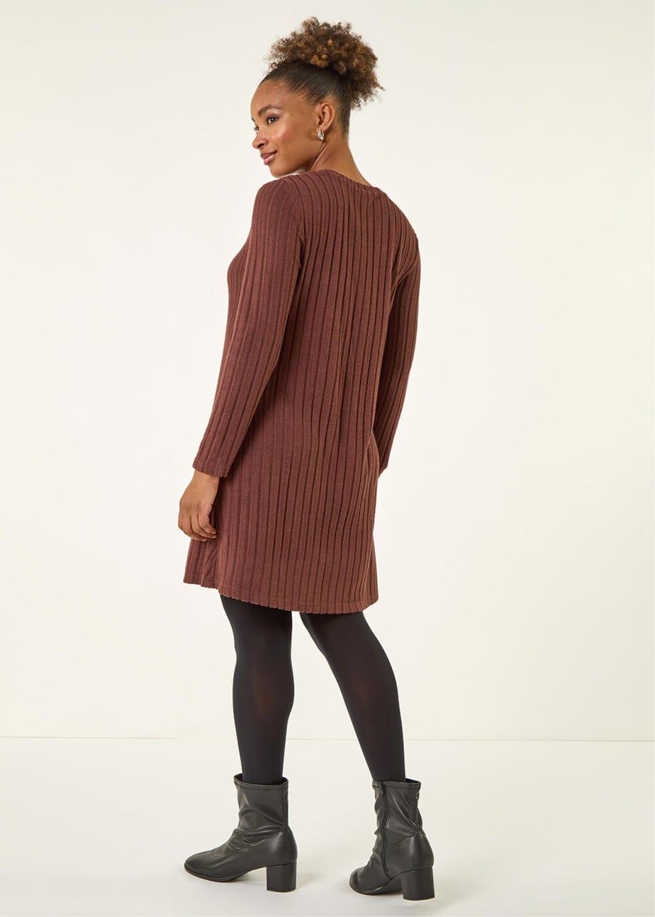 Roman Chocolate Textured Ribbed Swing Dress