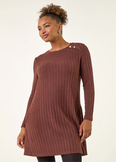 Roman Chocolate Textured Ribbed Swing Dress