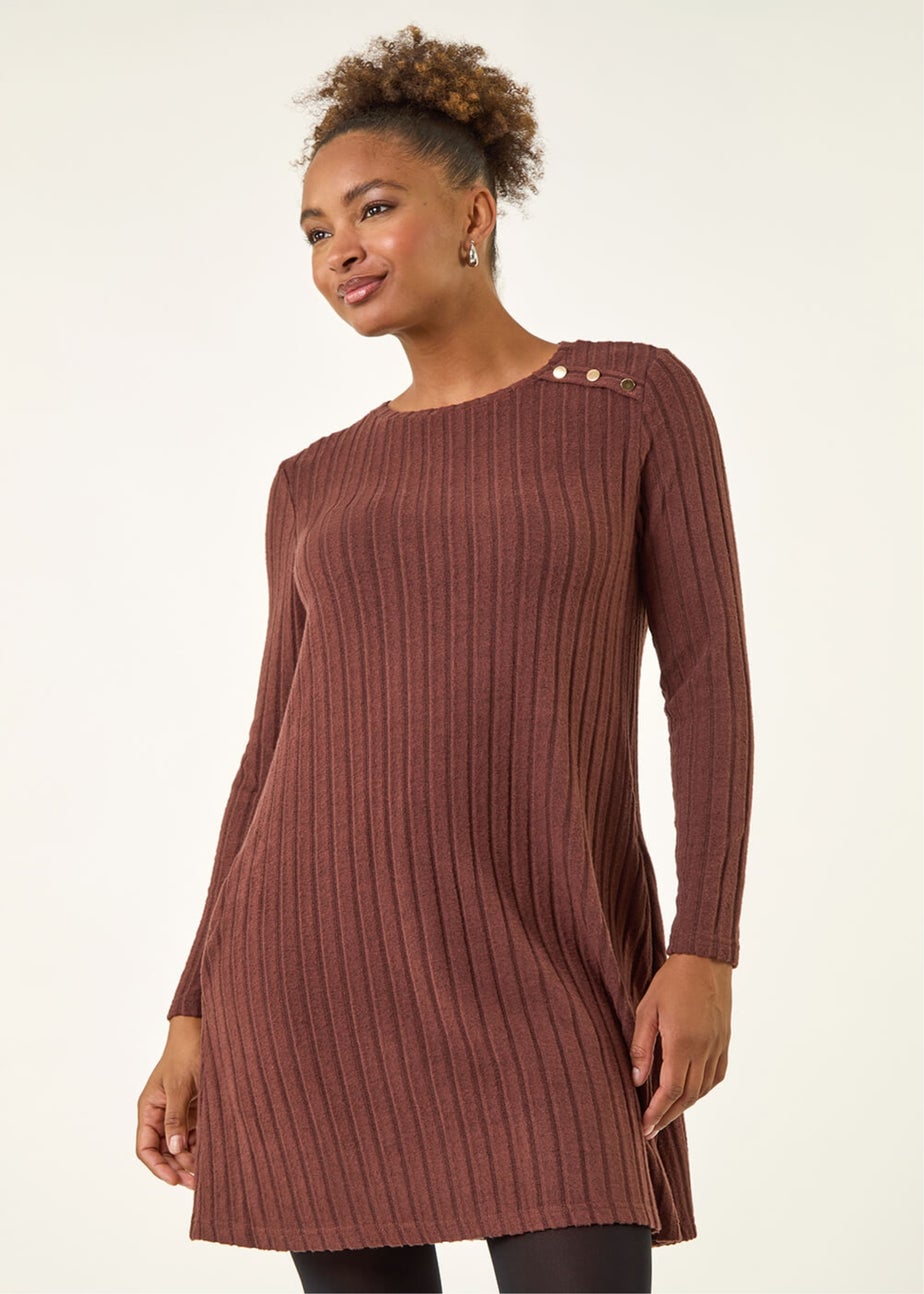 Roman Chocolate Textured Ribbed Swing Dress