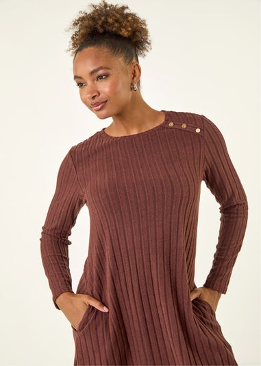 Roman Chocolate Textured Ribbed Swing Dress