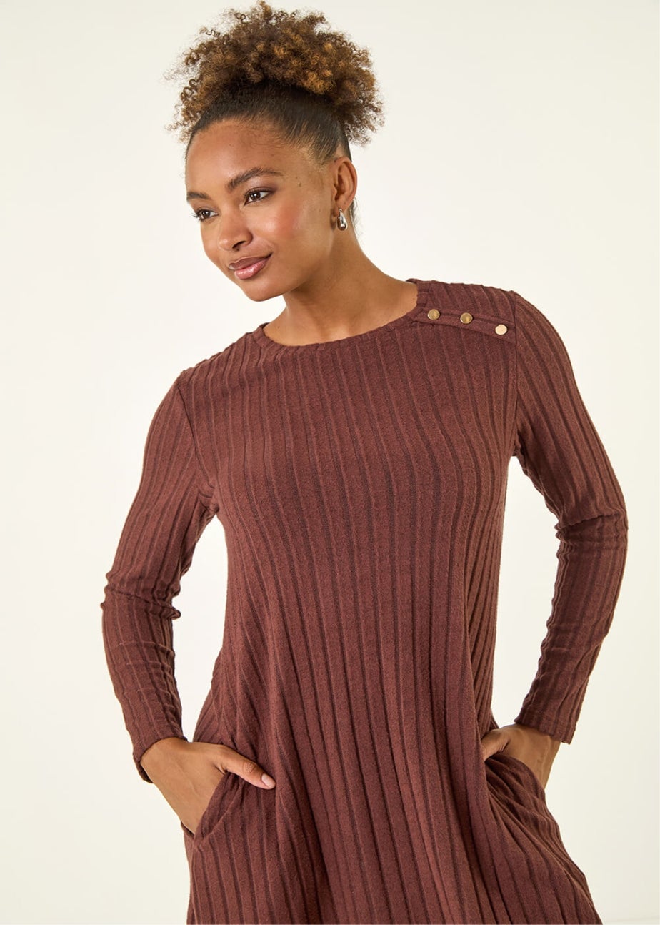 Roman Chocolate Textured Ribbed Swing Dress
