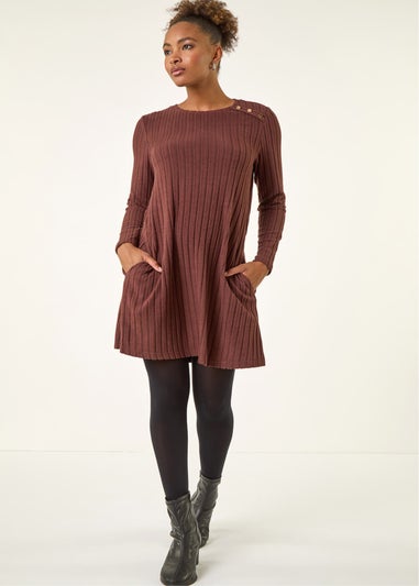 Roman Chocolate Textured Ribbed Swing Dress