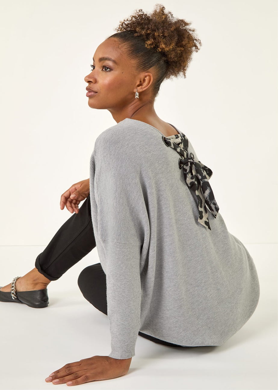 Roman Light Grey Animal Print Eyelet Back Knit Jumper