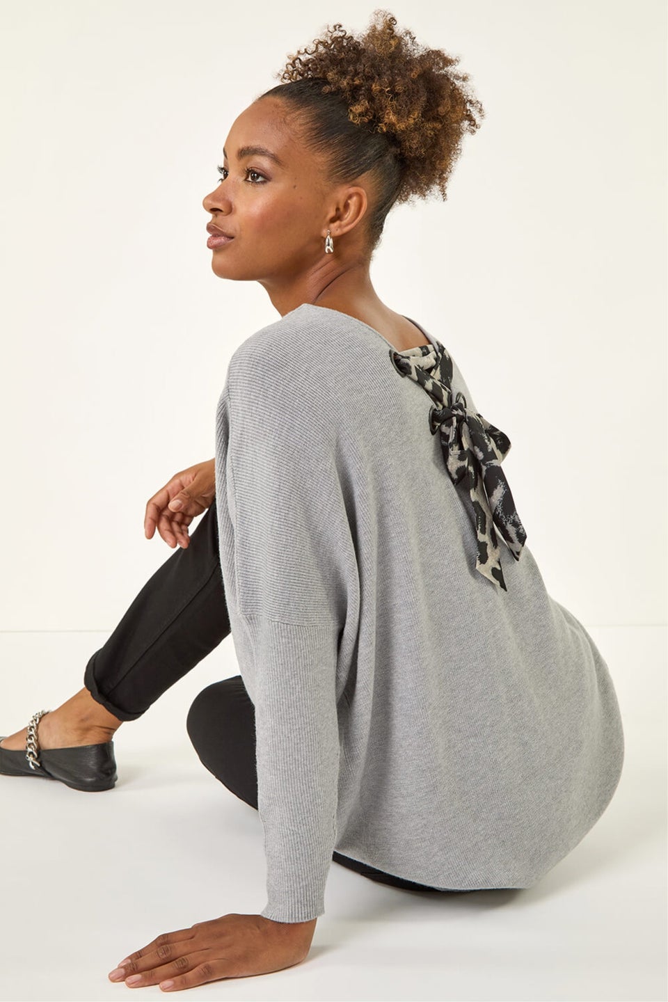 Roman Light Grey Animal Print Eyelet Back Knit Jumper