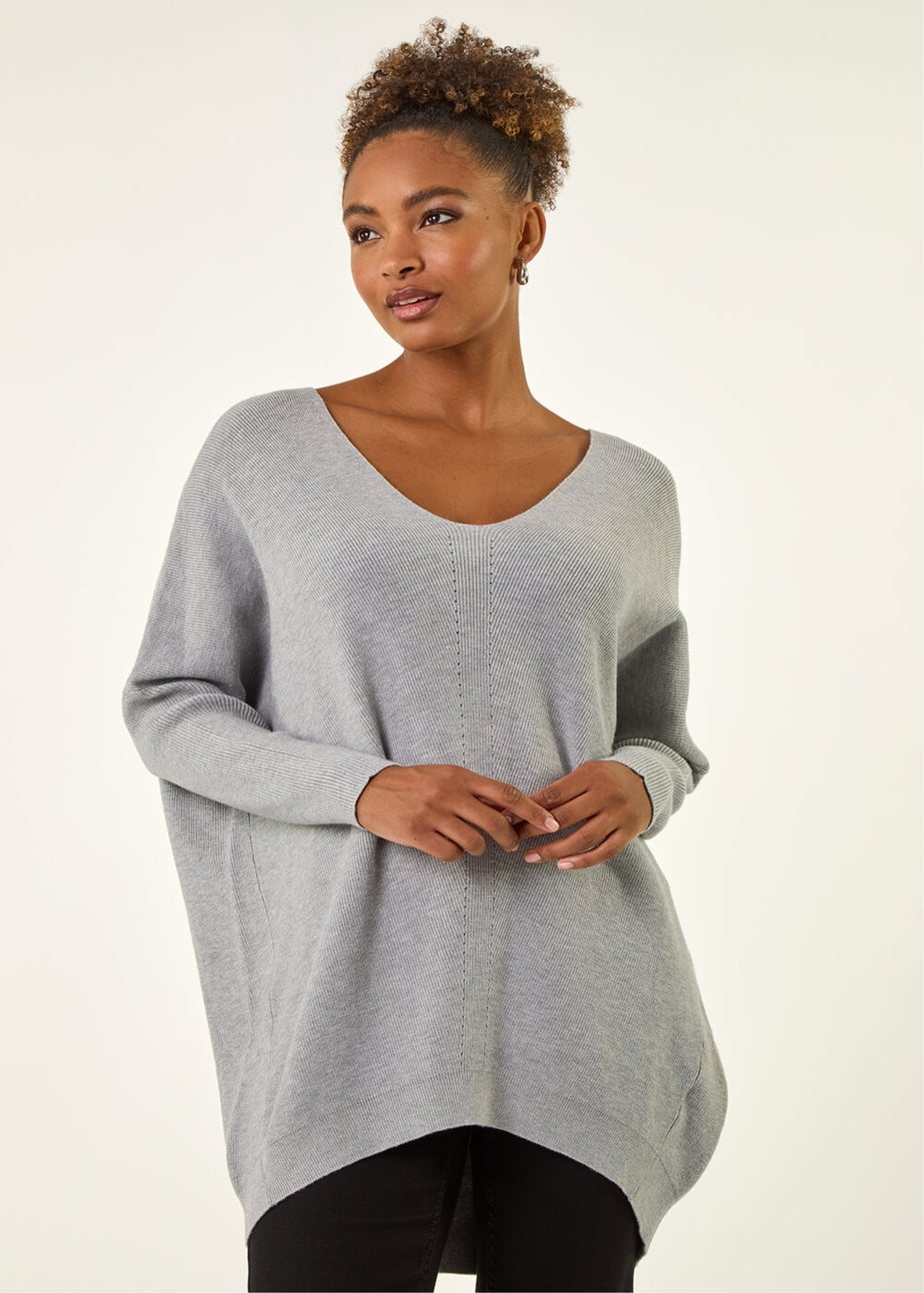 Roman Light Grey Animal Print Eyelet Back Knit Jumper