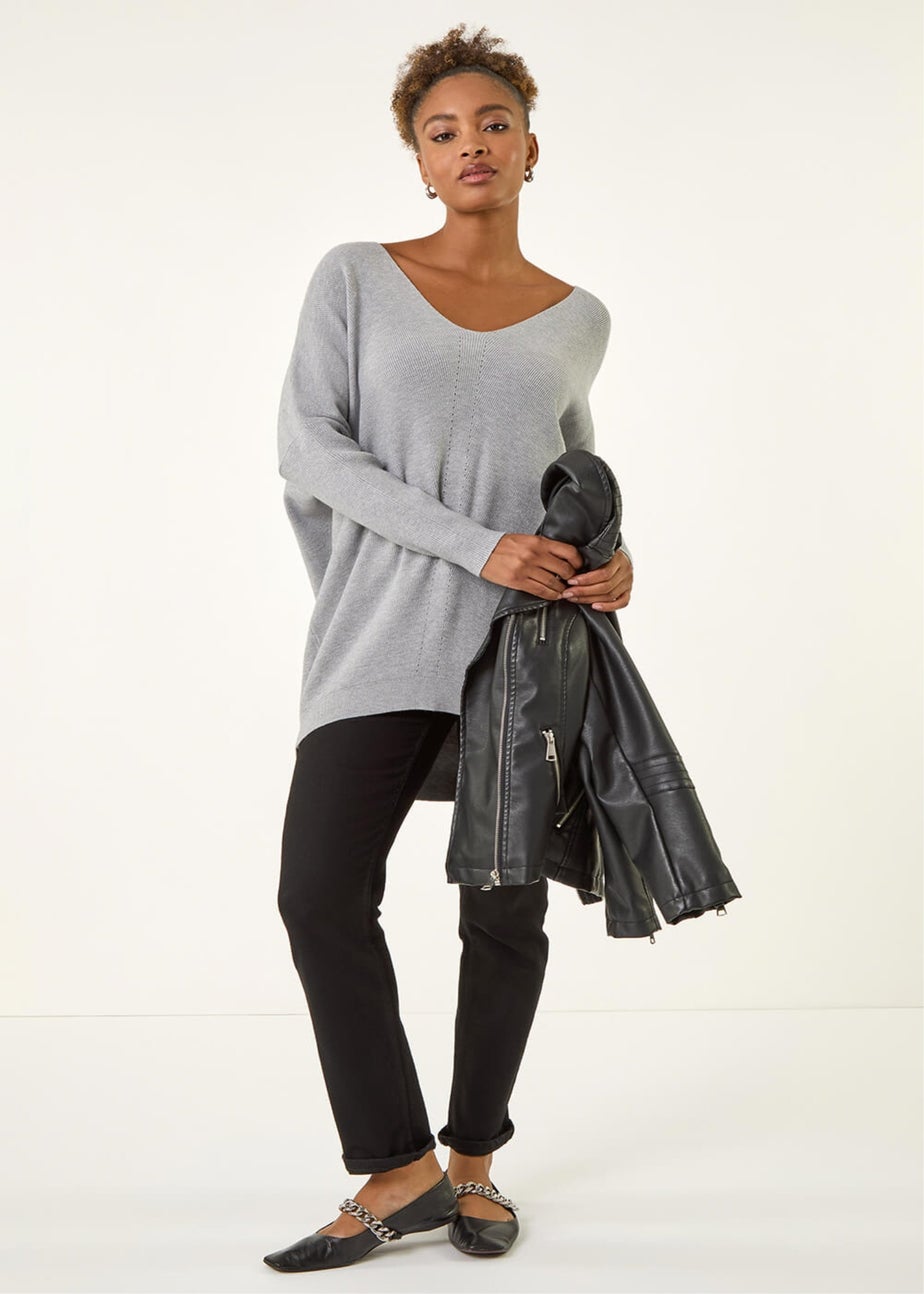 Roman Light Grey Animal Print Eyelet Back Knit Jumper