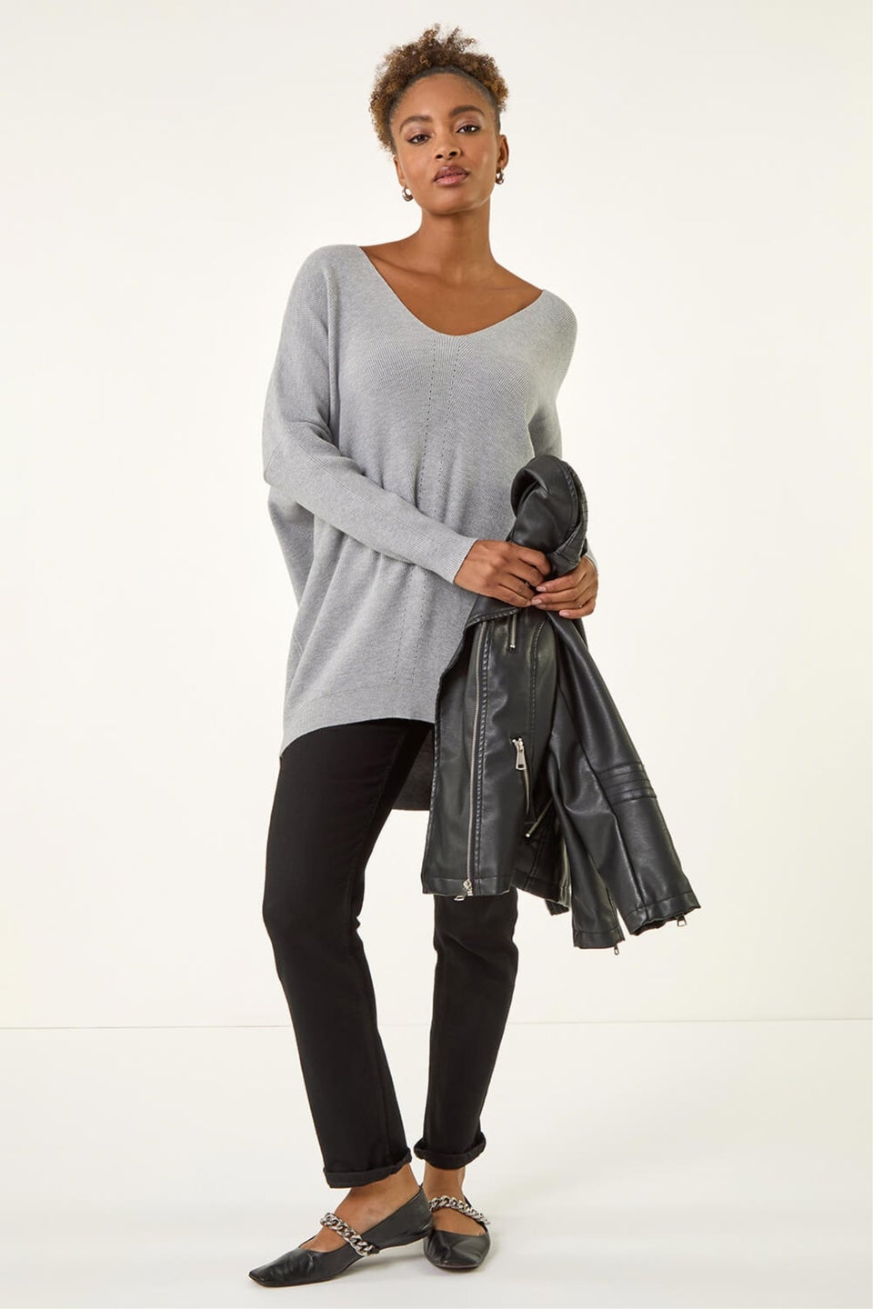 Roman Light Grey Animal Print Eyelet Back Knit Jumper