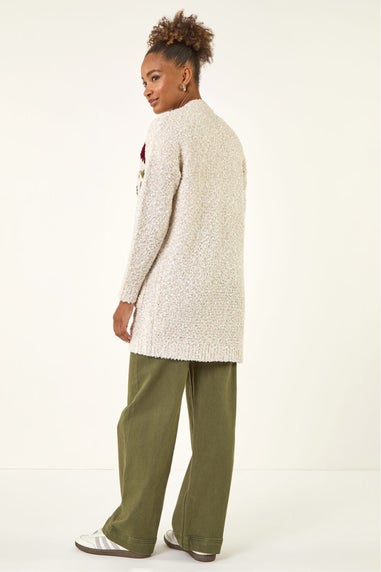 Roman Ivory Embroidered Floral Knit Cardigan