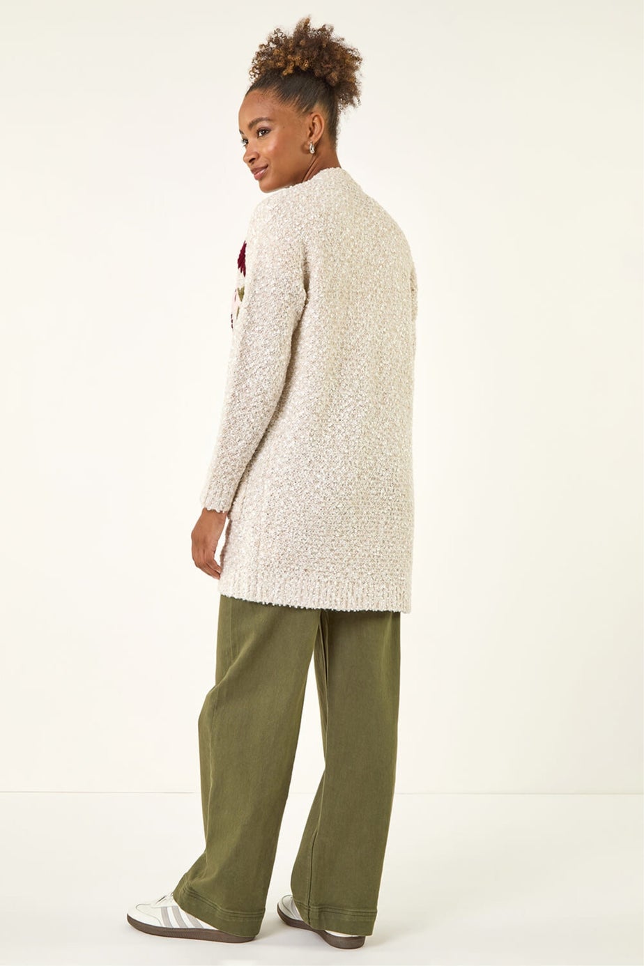 Roman Ivory Embroidered Floral Knit Cardigan