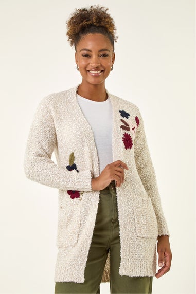 Roman Ivory Embroidered Floral Knit Cardigan