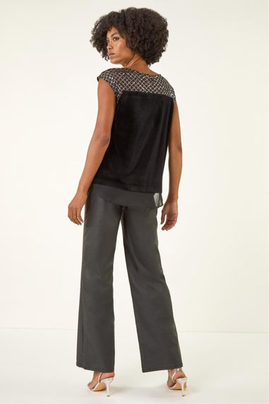 Roman Black Velvet Sequin Mesh Top