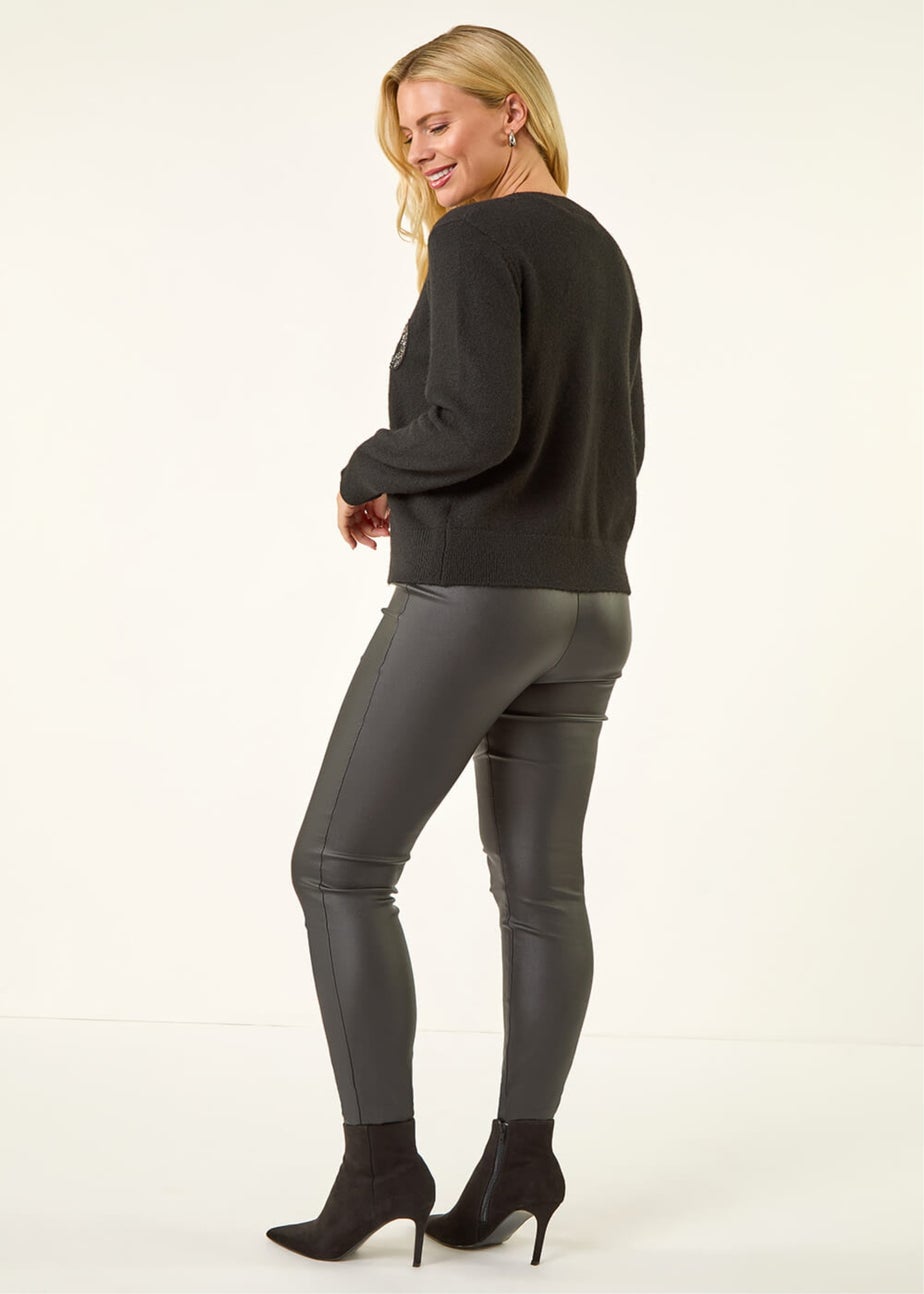 Roman Black Petite Bow Sequin Knit Cardigan