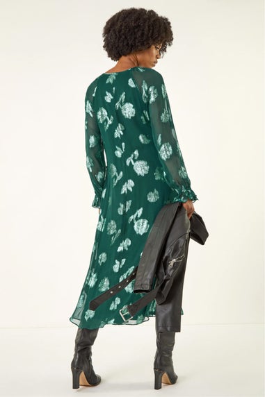 Roman Green Floral Brocade Frill Midi Dress