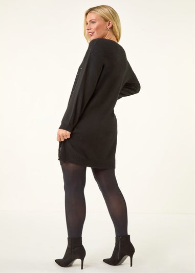 Roman Black Petite Embellished Knit Dress
