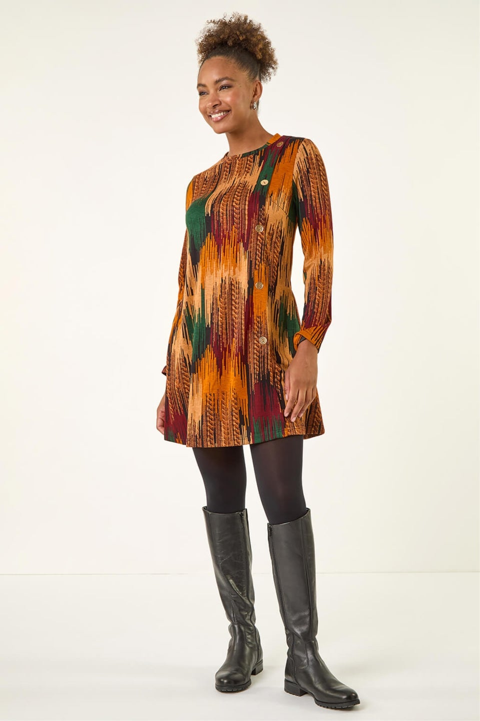 Roman Copper Abstract Side Buttoned Dress