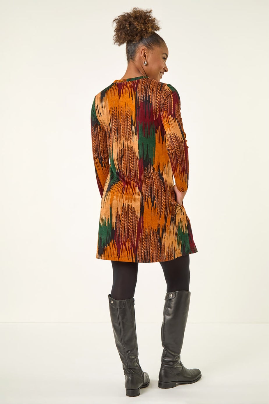 Roman Copper Abstract Side Buttoned Dress