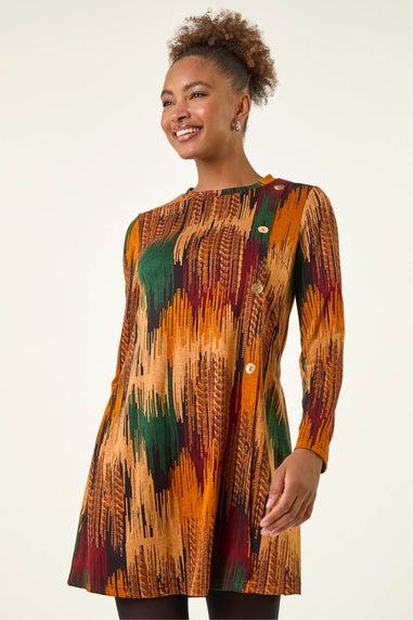 Roman Copper Abstract Side Buttoned Dress