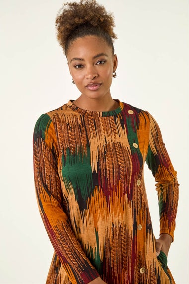 Roman Copper Abstract Side Buttoned Dress