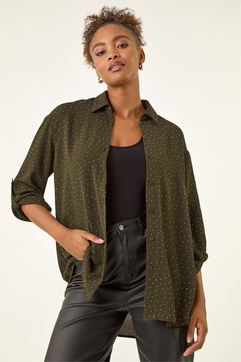 Roman Khaki Hotfix Button Through Shirt