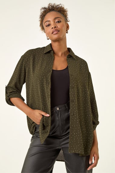 Roman Khaki Hotfix Button Through Shirt