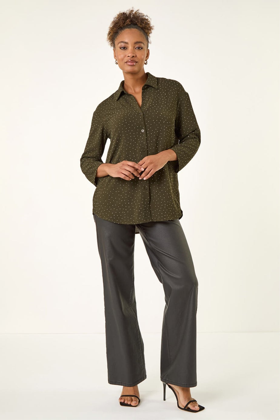 Roman Khaki Hotfix Button Through Shirt