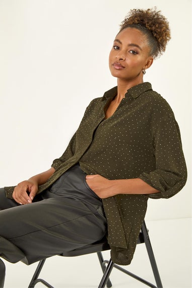 Roman Khaki Hotfix Button Through Shirt