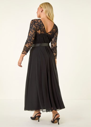 Roman Black Petite Lace Contrast Bodice Dress