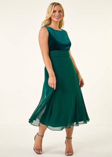 Roman Forest Petite Velvet Bodice Midi Dress