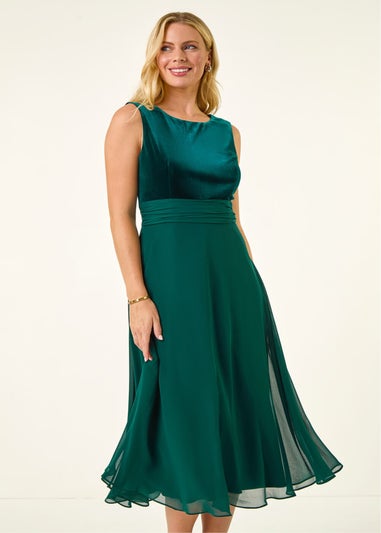 Roman Forest Petite Velvet Bodice Midi Dress