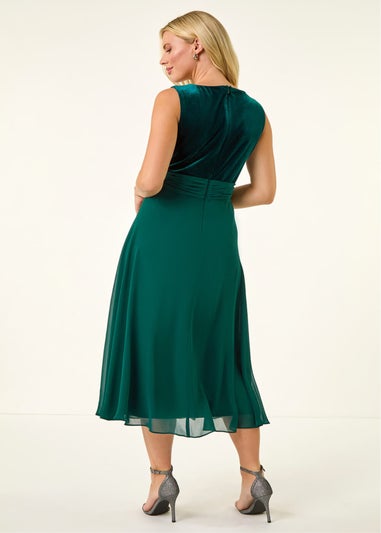 Roman Forest Petite Velvet Bodice Midi Dress