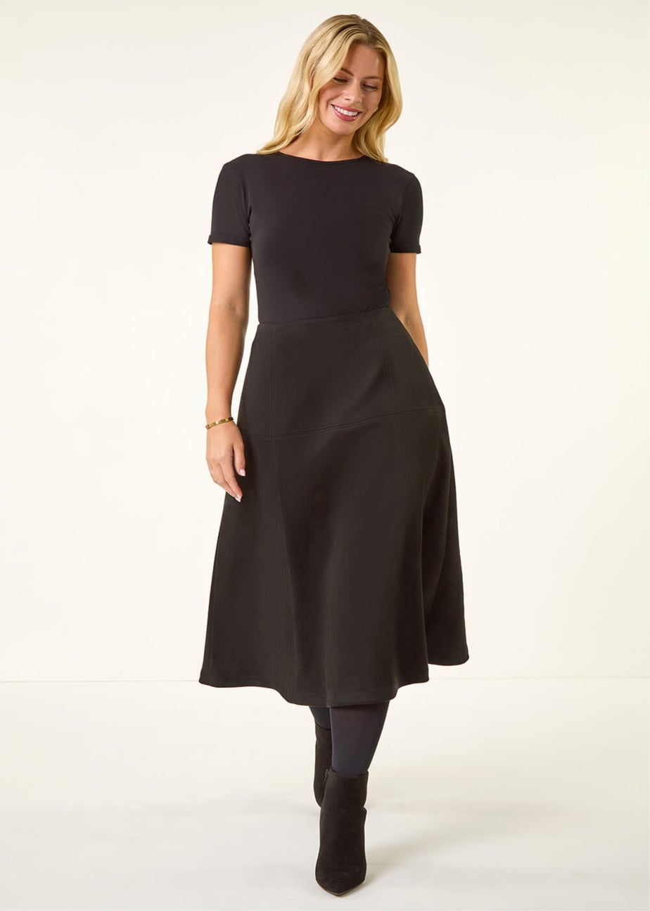 Roman Black Petite Suede A-Line Skirt