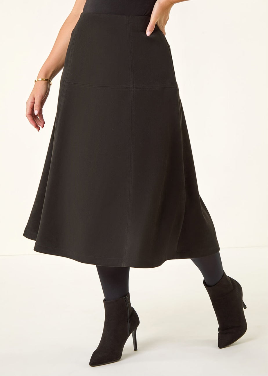 Roman Black Petite Suede A-Line Skirt