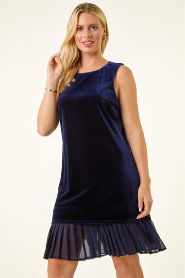 Roman Midnight Blue Petite Velvet Contrast Hem Dress